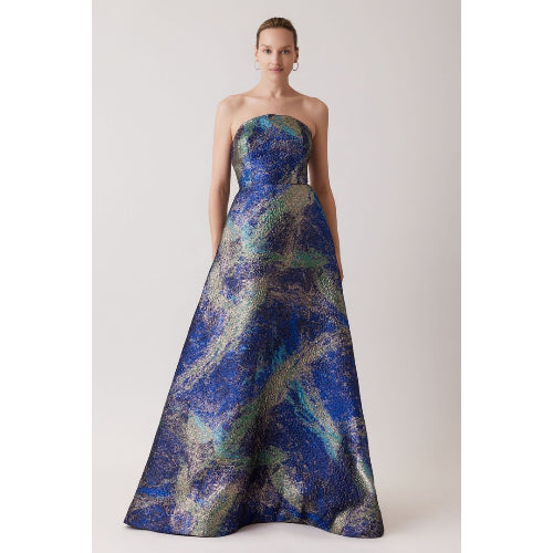strapless blue gown
