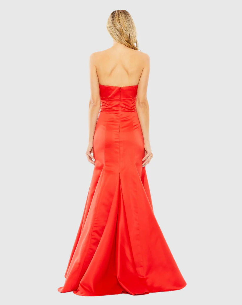 Mac Duggal Red Strapless Bow Mermaid Gown Glasscock Boutique