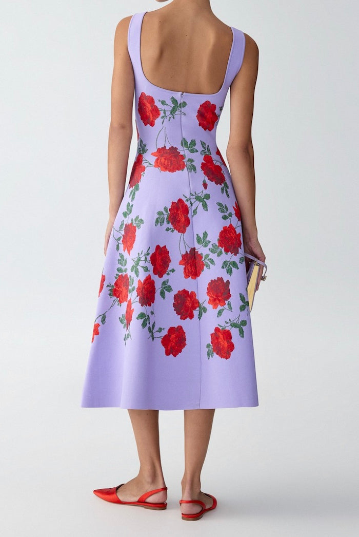 Carolina Herrera Rose Jacquard Fit-and-Flare Dress Glasscock