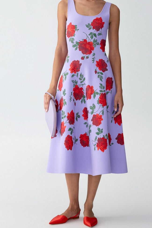Carolina Herrera Rose Jacquard Fit-and-Flare Dress Glasscock