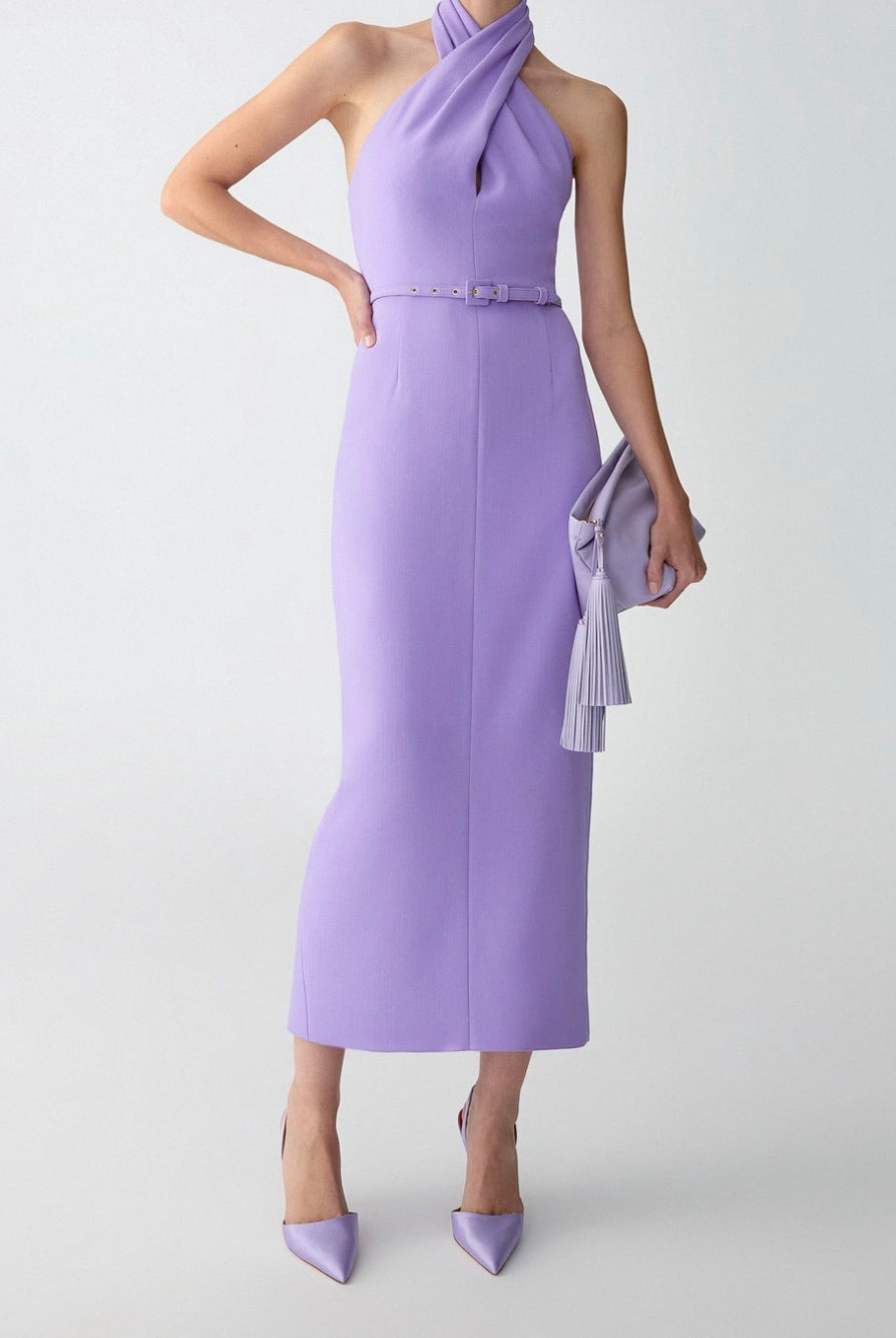 Carolina Herrera Twisted Lavender Halterneck Midi Dress Glasscock