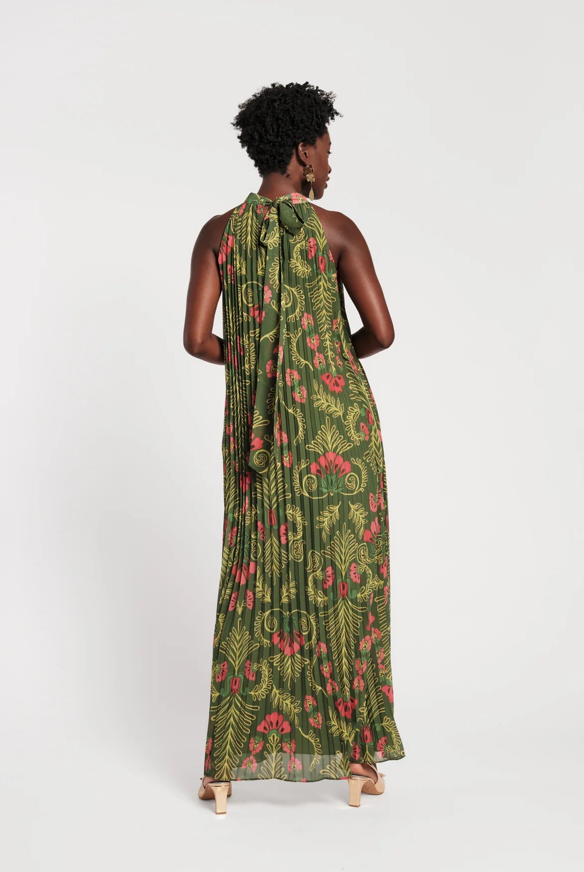 Frances Valentine Green Slim Pleated Maxi Dress Glasscock