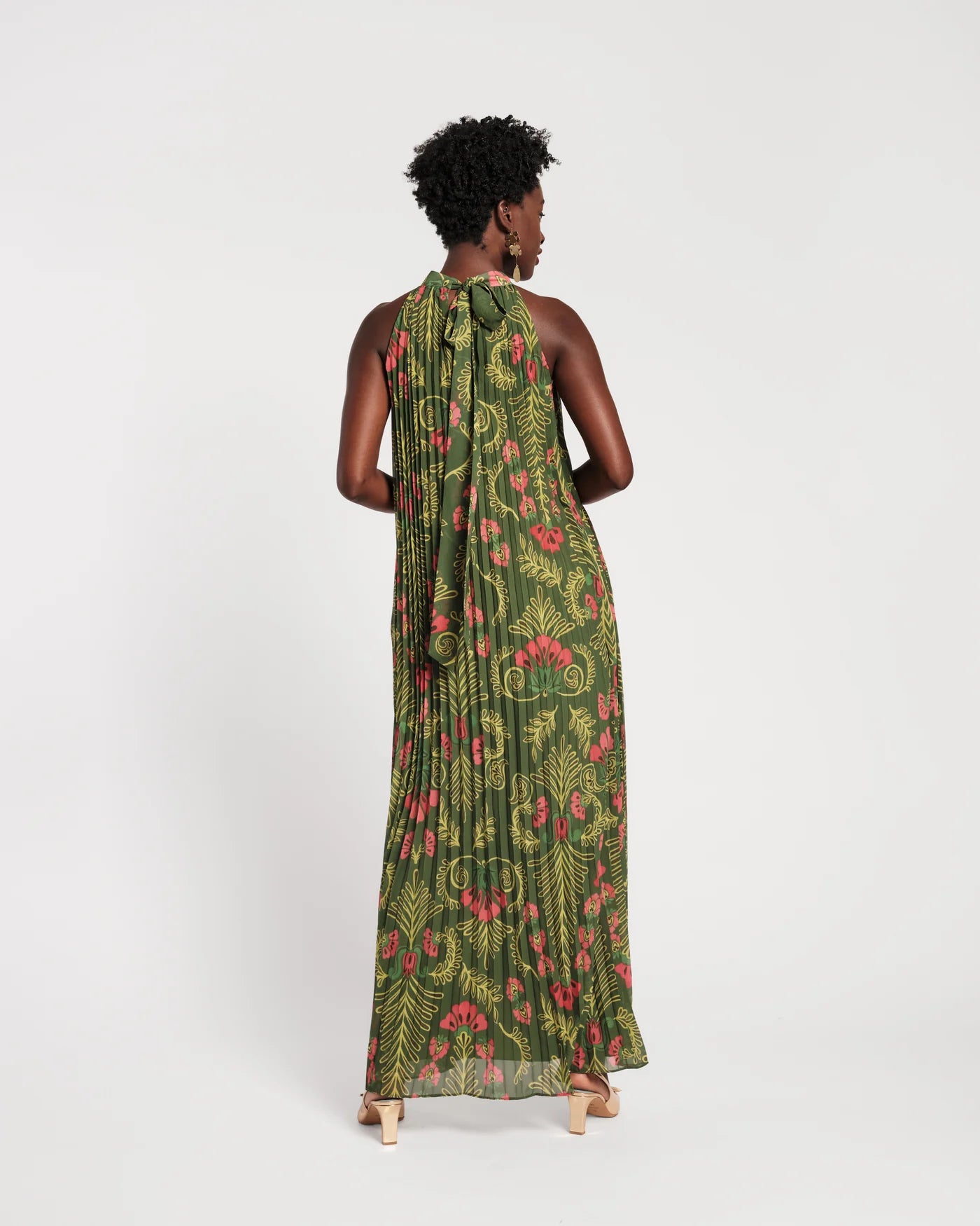 Frances Valentine Green Slim Pleated Maxi Dress Glasscock