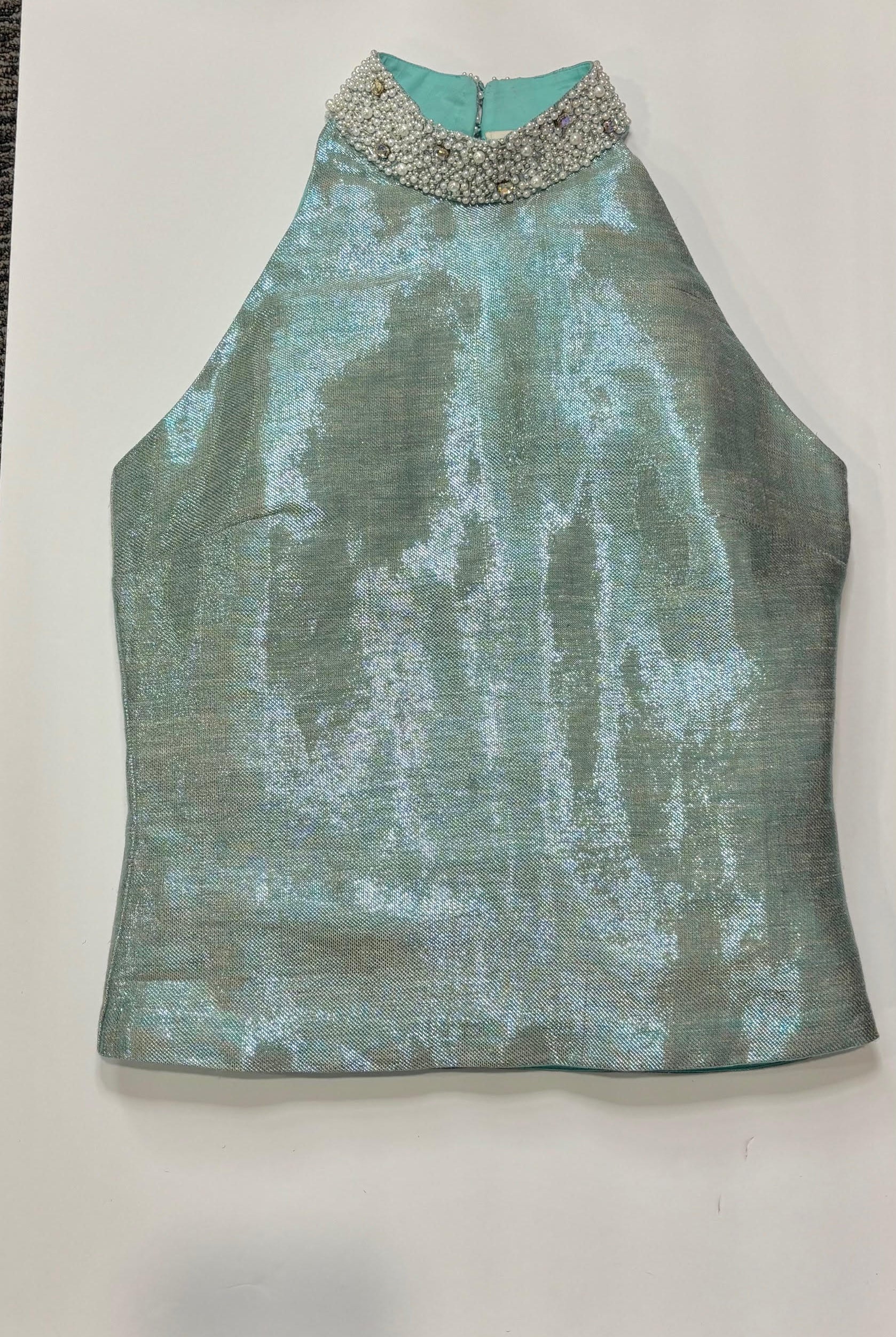 teal shimmer top - halter neck
