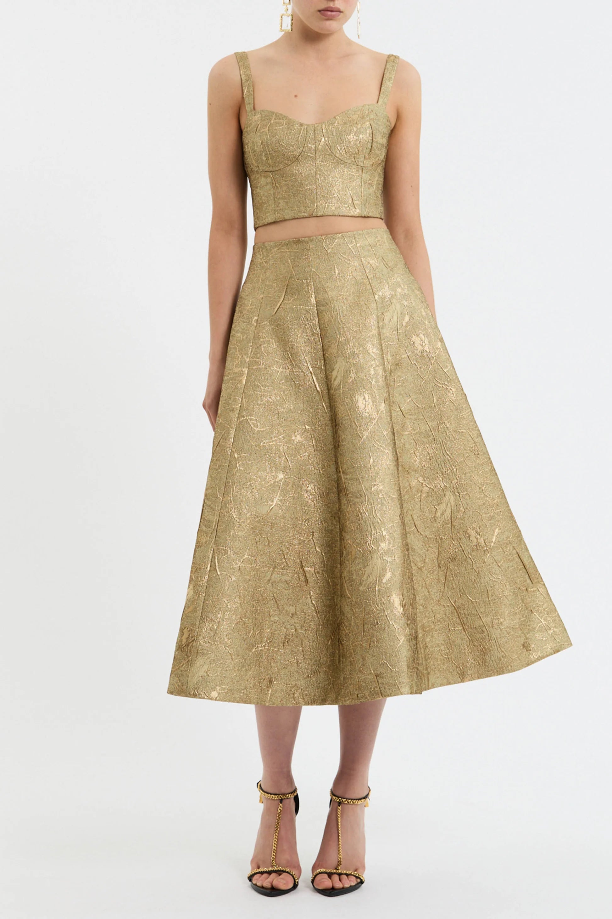gold midi skirt