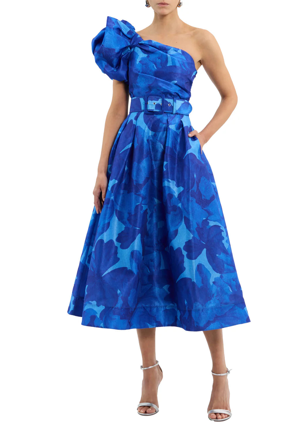 Rebecca Vallance Azula One Shoulder Blue Midi Dress Glasscock Boutique