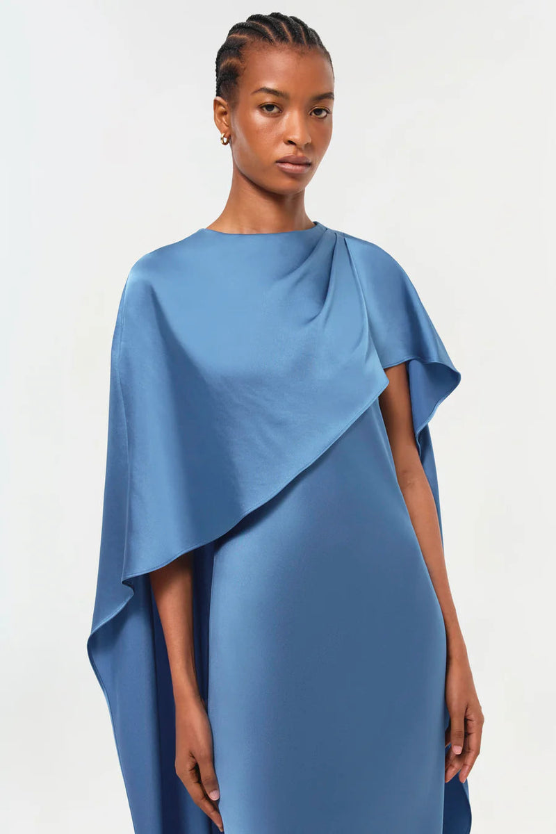simkhai blue dress Simkhai Izel Cape Gown – Glasscock Boutique