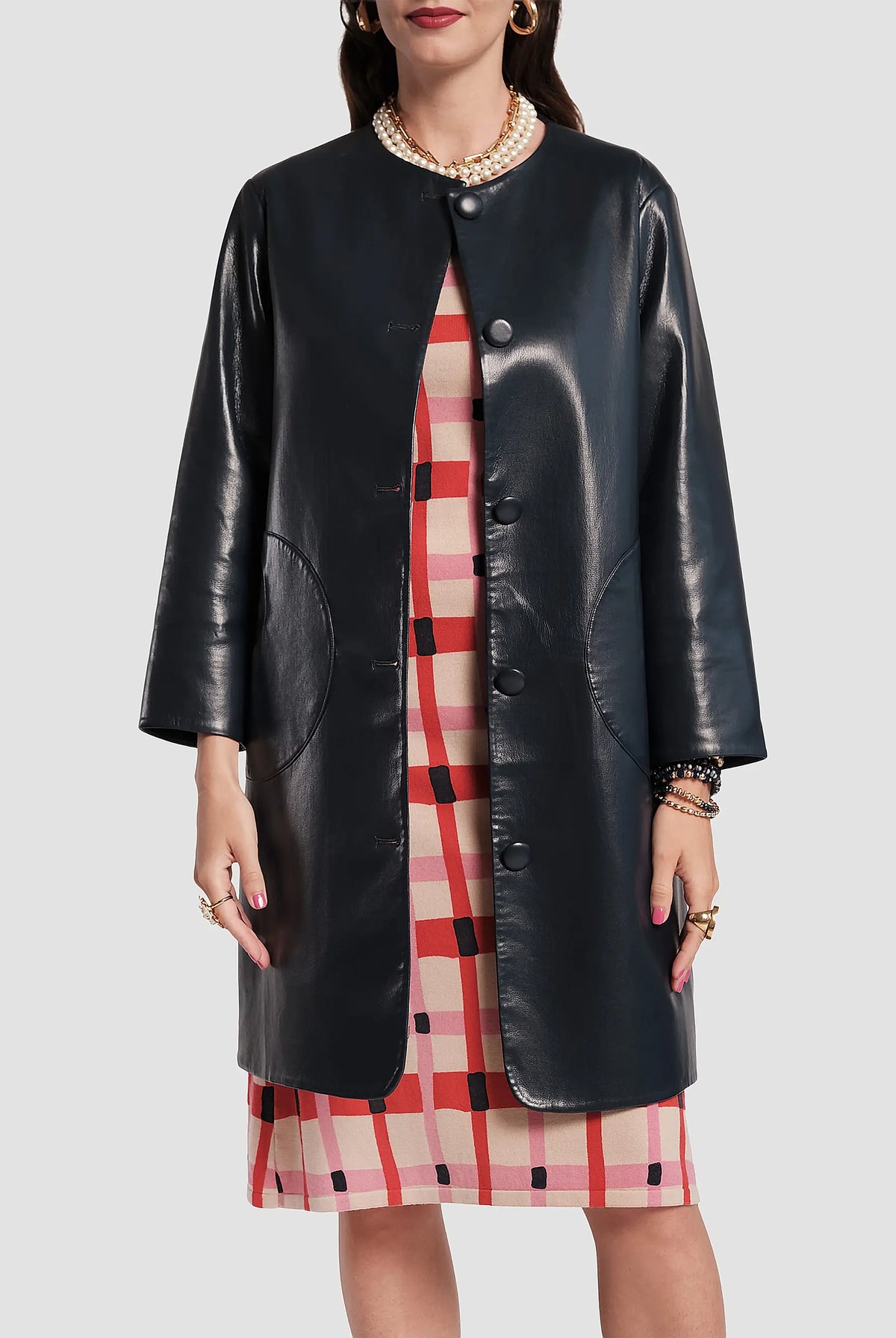 Frances Valentine Mod Faux Leather Jacket In Navy Glasscock Boutique