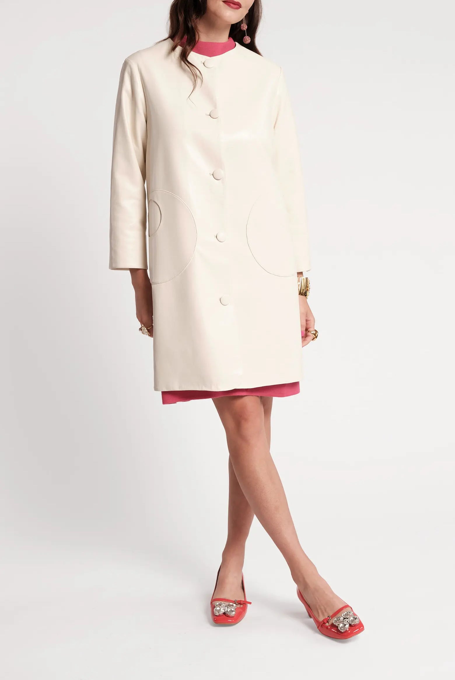 Frances Valentine Mod Faux Leather Jacket In Oyster Glasscock Boutique