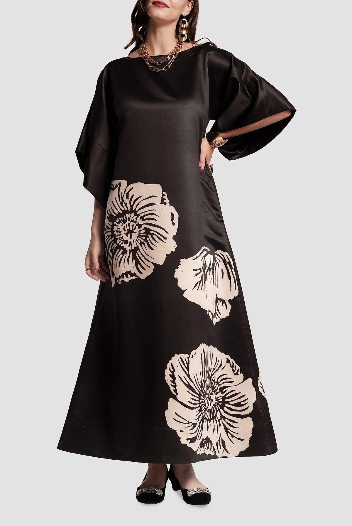 Frances Valentine Spinnaker Floral Satin Maxi Dress Glasscock Boutique