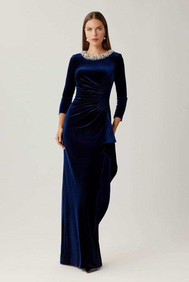 Teri Jon Velvet Jeweled Collar Gown Glasscock Boutique