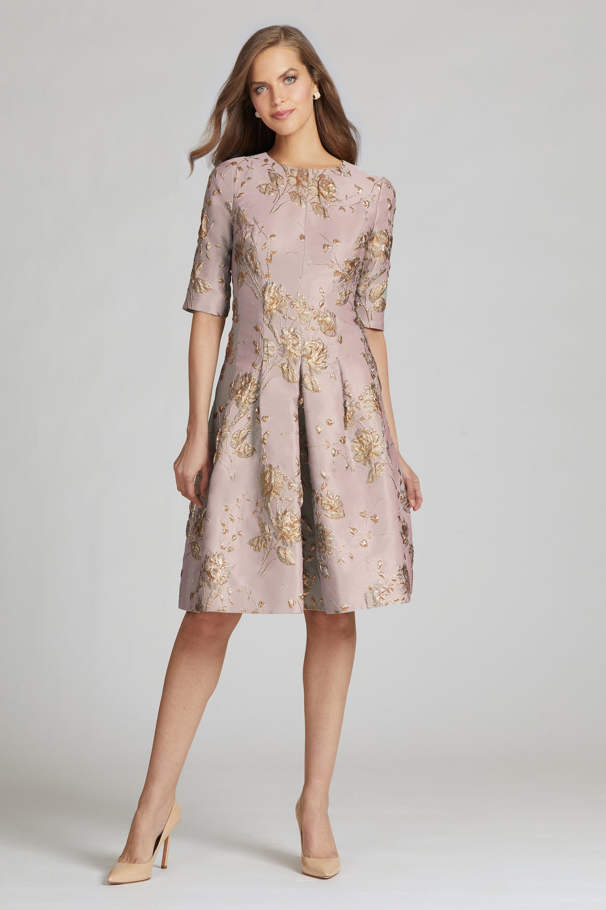 JACQUARD 3/4 SLEEVE A-LINE DRESS Glasscock Boutique