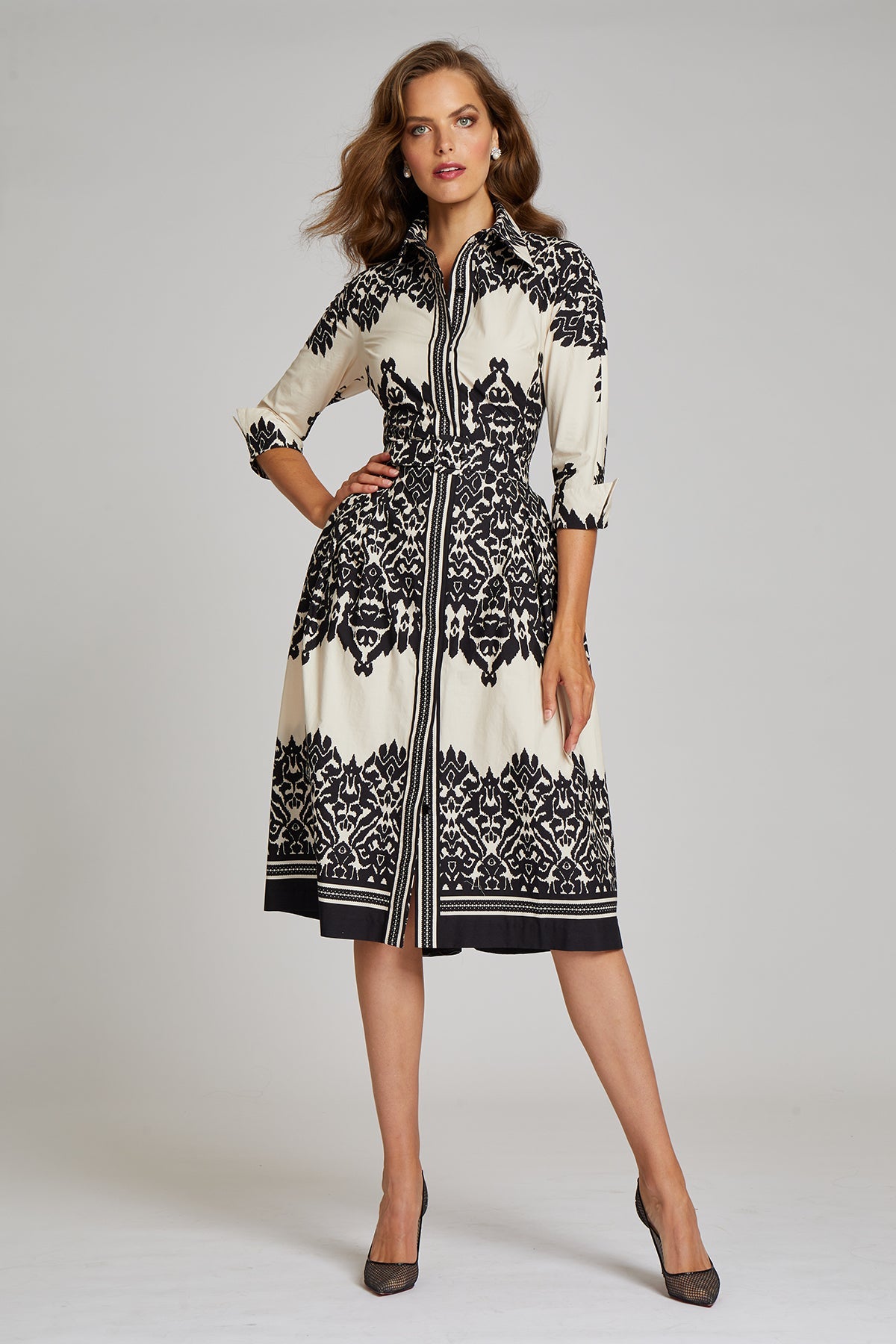 BORDER PRINT COTTON SHIRT DRESS Glasscock Boutique