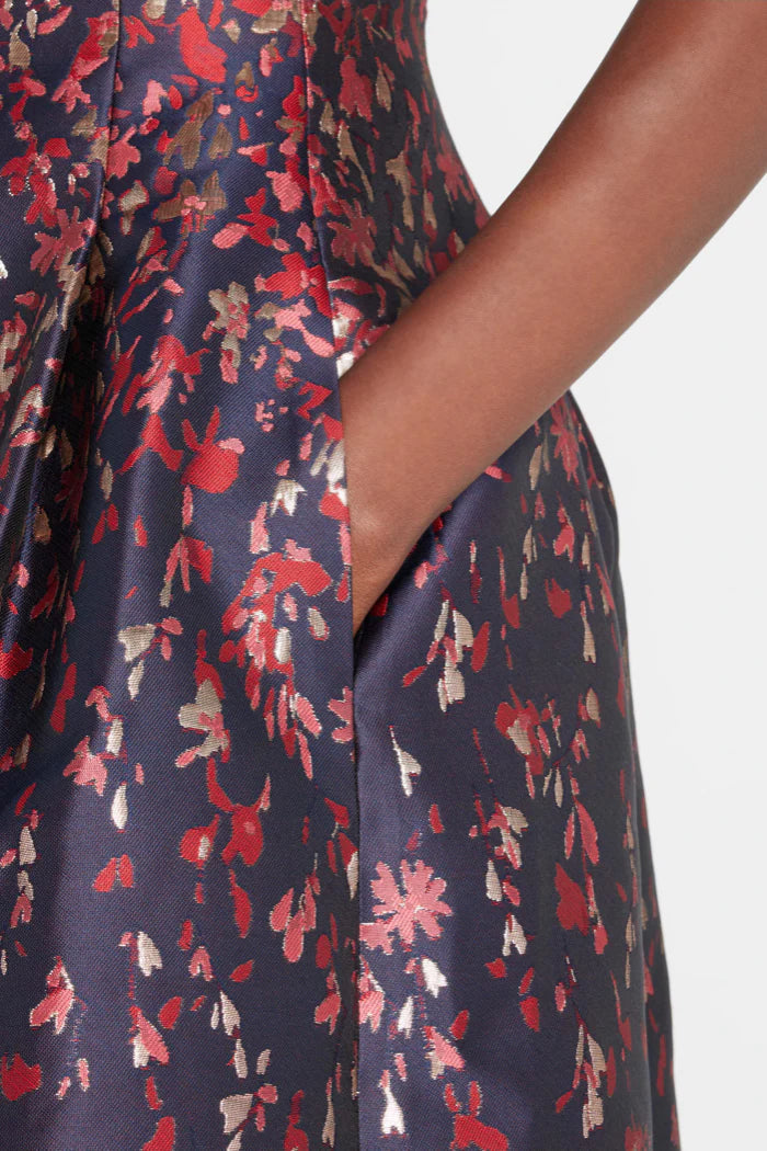 Teri Jon Floral Jacquard Box Pleat Midi Dress Glasscock Boutique