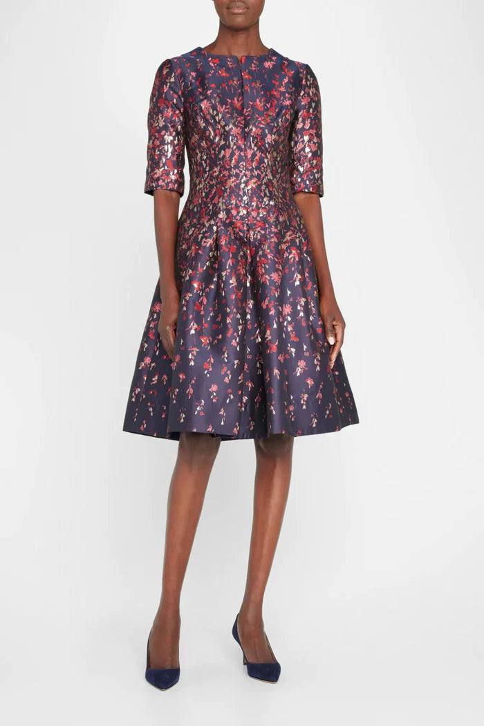 Teri Jon Floral Jacquard Box Pleat Midi Dress Glasscock Boutique