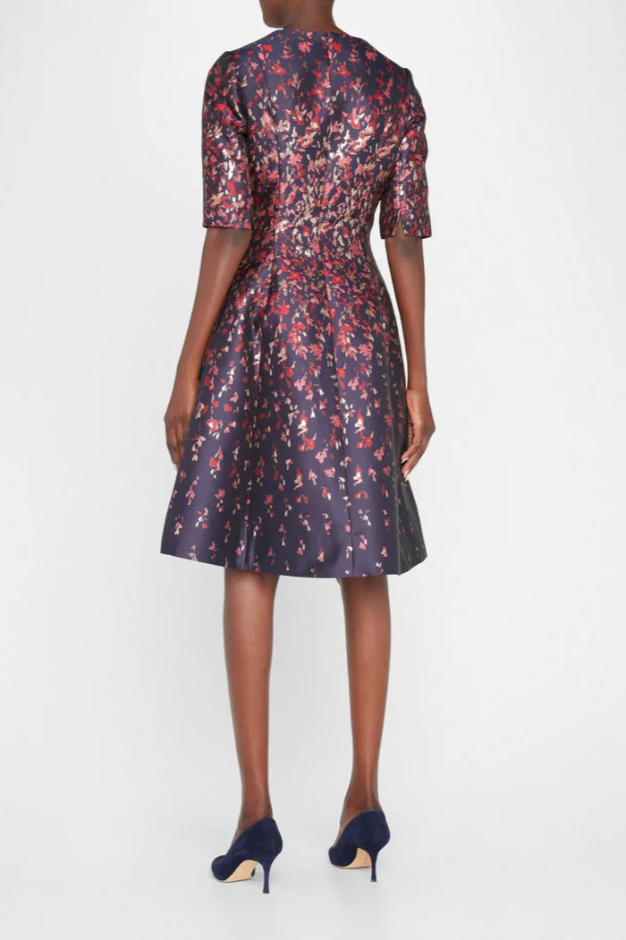 Teri Jon Floral Jacquard Box Pleat Midi Dress Glasscock Boutique
