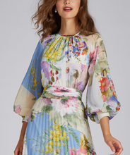 Load image into Gallery viewer, Teri Jon - Patchwork Print Pleated Maxi Gown