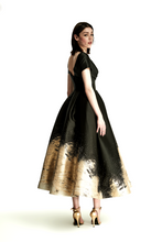 Load image into Gallery viewer, Gold Metallic Border Brocade T-Length Dress with Cap Sleeves
