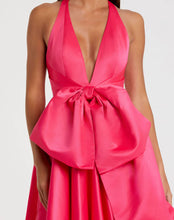 Load image into Gallery viewer, Mac Duggal Pink Sleeveless Deep V Satin Gown With Oversized Bow
