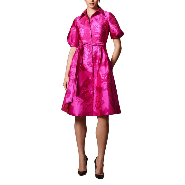 Teri Jon Puff Sleeve Abstract Print Collared Shirt Dress