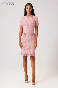 Teri Jon Tweed Sheath Dress With Bead Trim