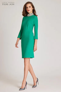 Teri Jon Jewel Neck Dress in Emerald
