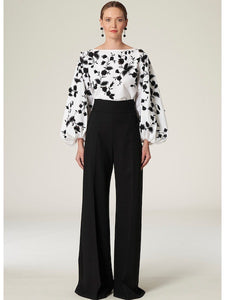 Carolina Herrera Embellished puff sleeve crewneck blouse