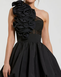 Mac Duggal Taffeta One Shoulder Ruffle Bubble Mini Dress