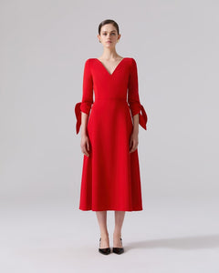 Carolina Herrera Tie Sleeve Midi Dress