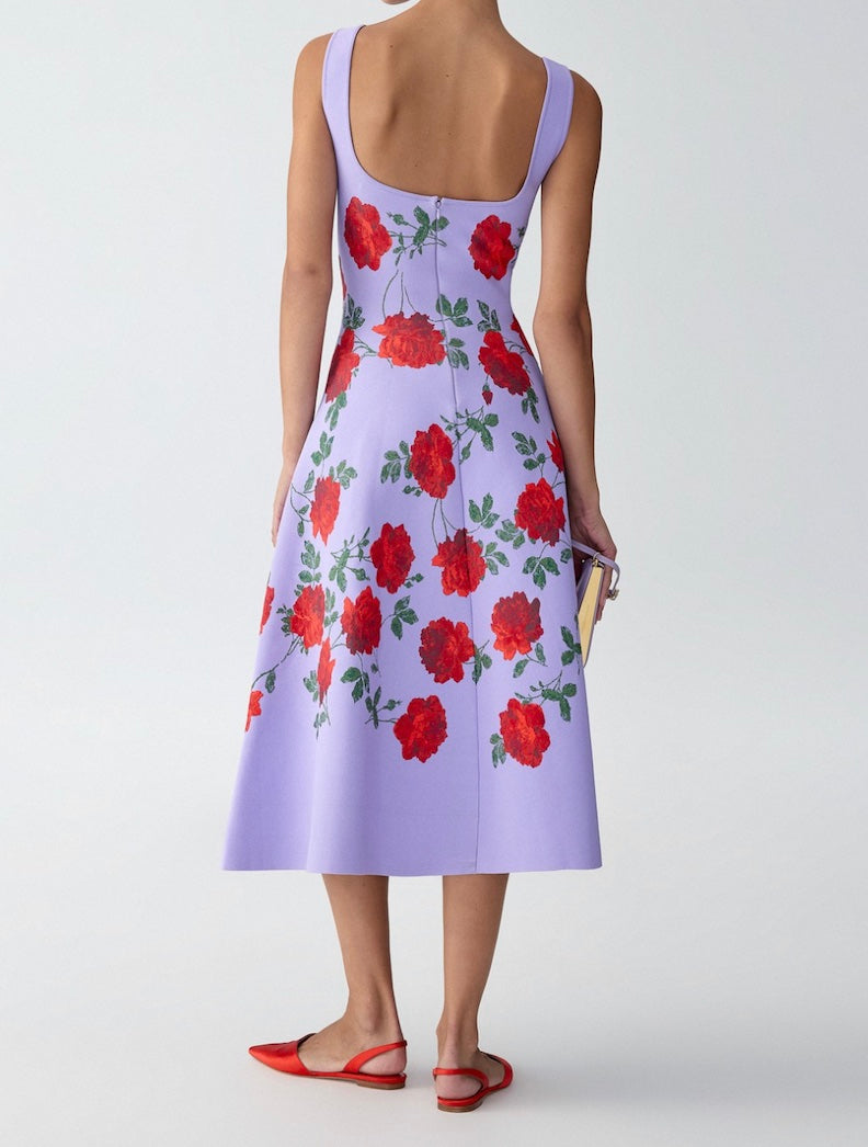 Carolina Herrera Rose Jacquard Fit-and-Flare Dress Glasscock