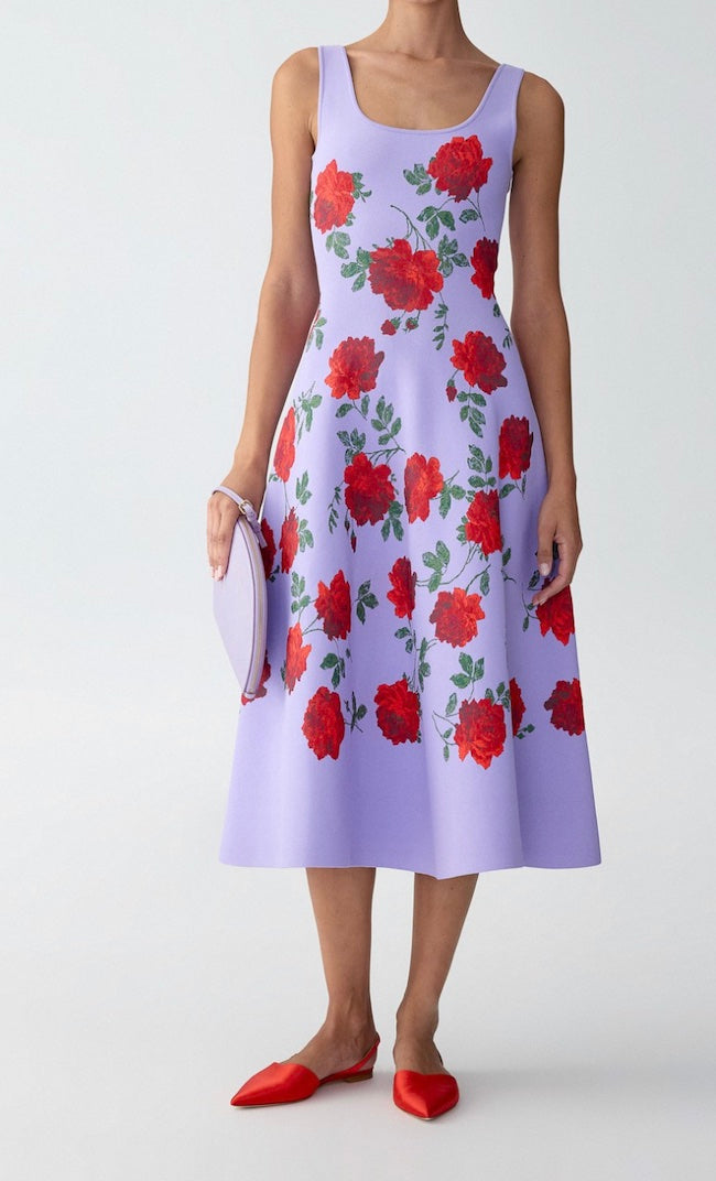 Carolina Herrera Rose Jacquard Fit-and-Flare Dress Glasscock