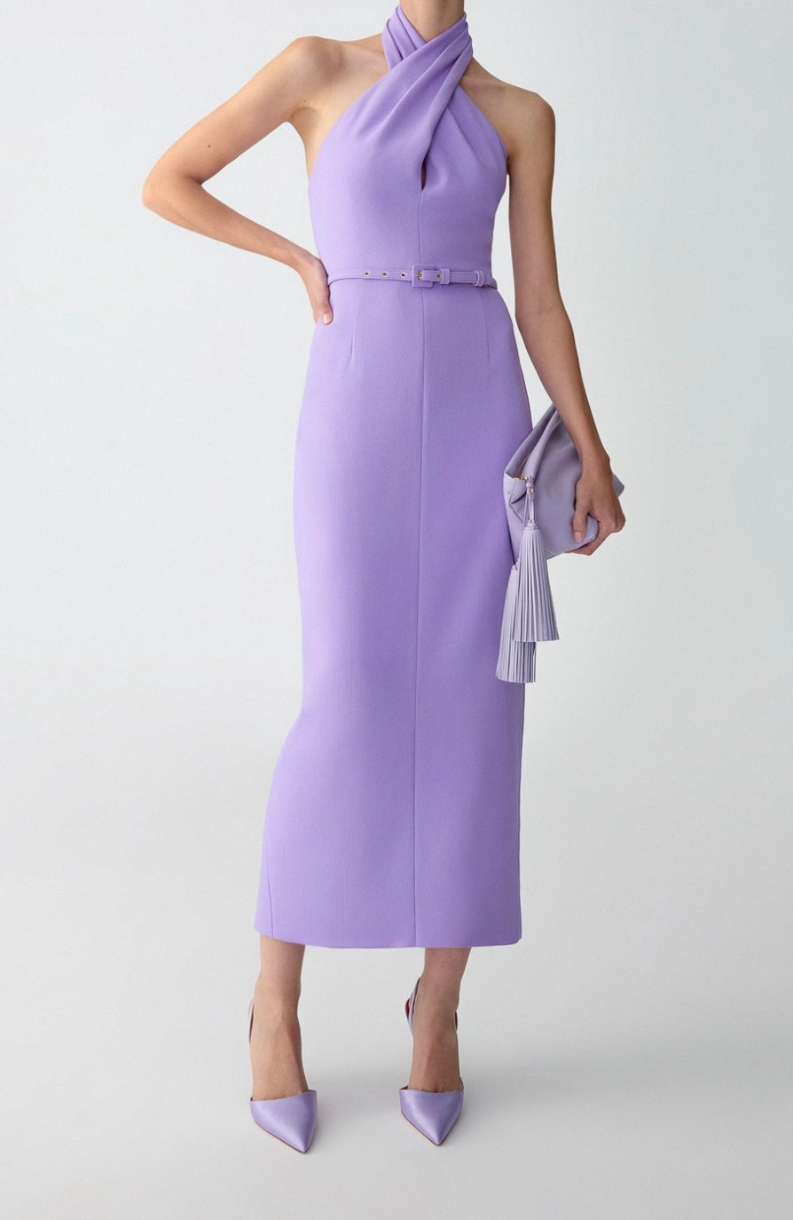 Carolina Herrera Twisted Lavender Halterneck Midi Dress Glasscock