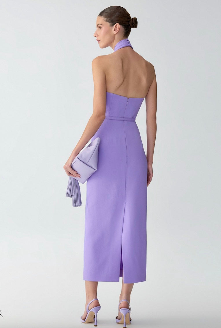 Carolina Herrera Twisted Lavender Halterneck Midi Dress Glasscock
