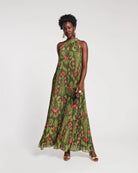 Frances Valentine Green Slim Pleated Maxi Dress Glasscock