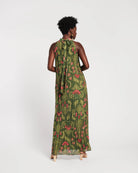 Frances Valentine Green Slim Pleated Maxi Dress Glasscock