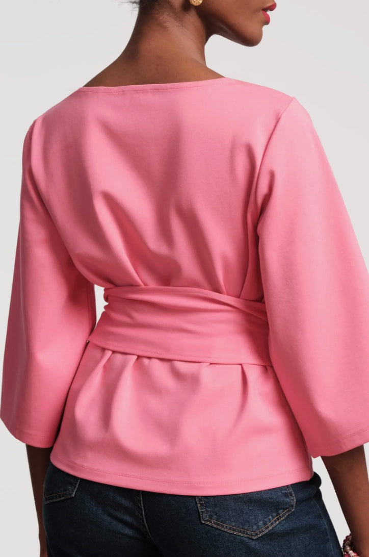 Frances Valentine Whitney Wrap Top Solid Pink Glasscock