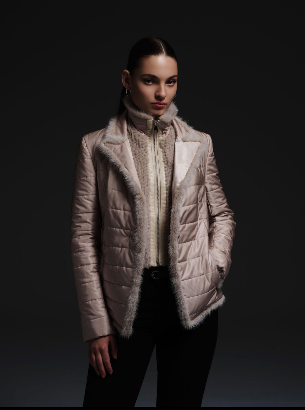 Diomi Nylon  jacket with mink trim & detachable mink vest
