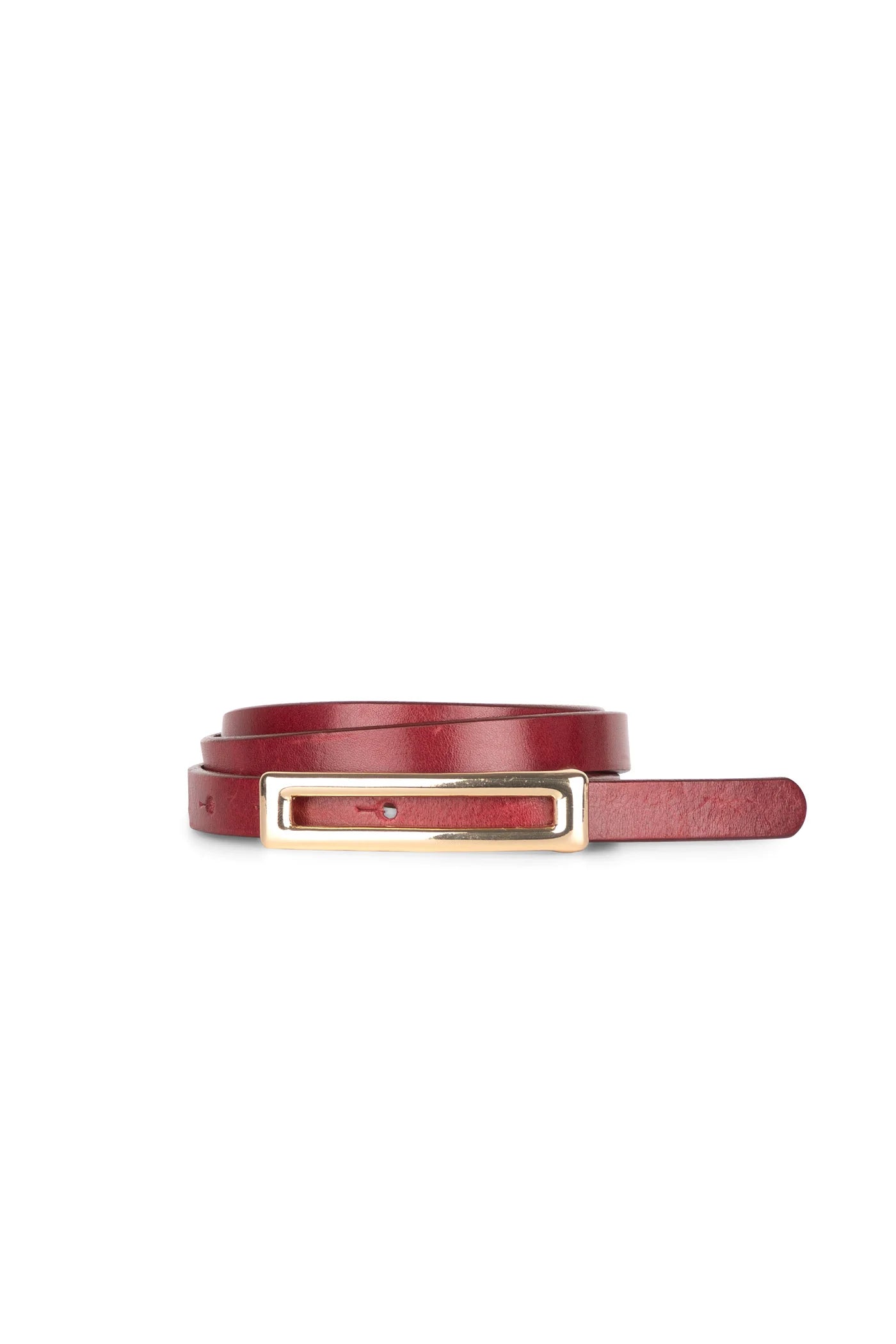 Iris Setlakwe Skinny Leather Belt w/ Rectangle Buckle in Cognac Glasscock