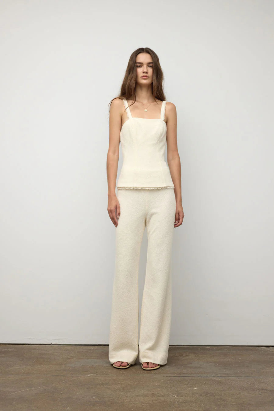 Iris Setlakwe Ivory Top with Wide Straps and Fringe Glasscock