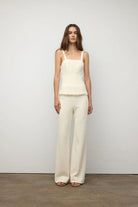 Iris Setlakwe Ivory Top with Wide Straps and Fringe Glasscock