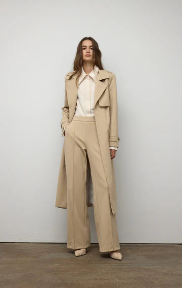 Iris Setlakwe Taupe Wide Leg Pin Tuck Pant Glasscock