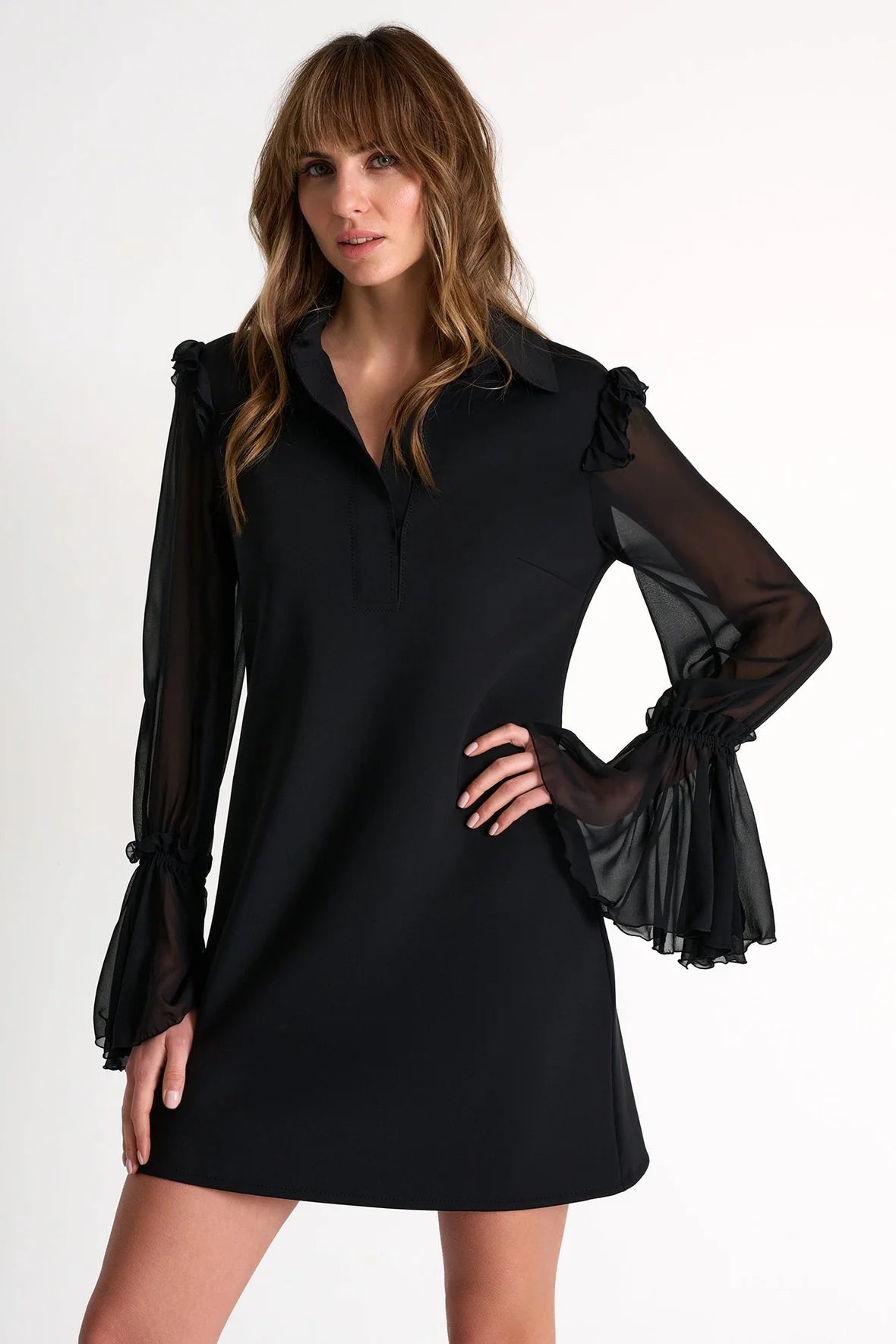 Shan Sophia Jersey Dress with Sheer Sleeves Glasscock Boutique
