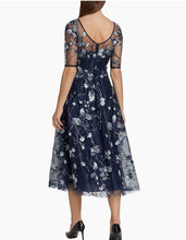 Load image into Gallery viewer, Teri Jon Tea Length Embroidered Tulle Cocktail Dress

