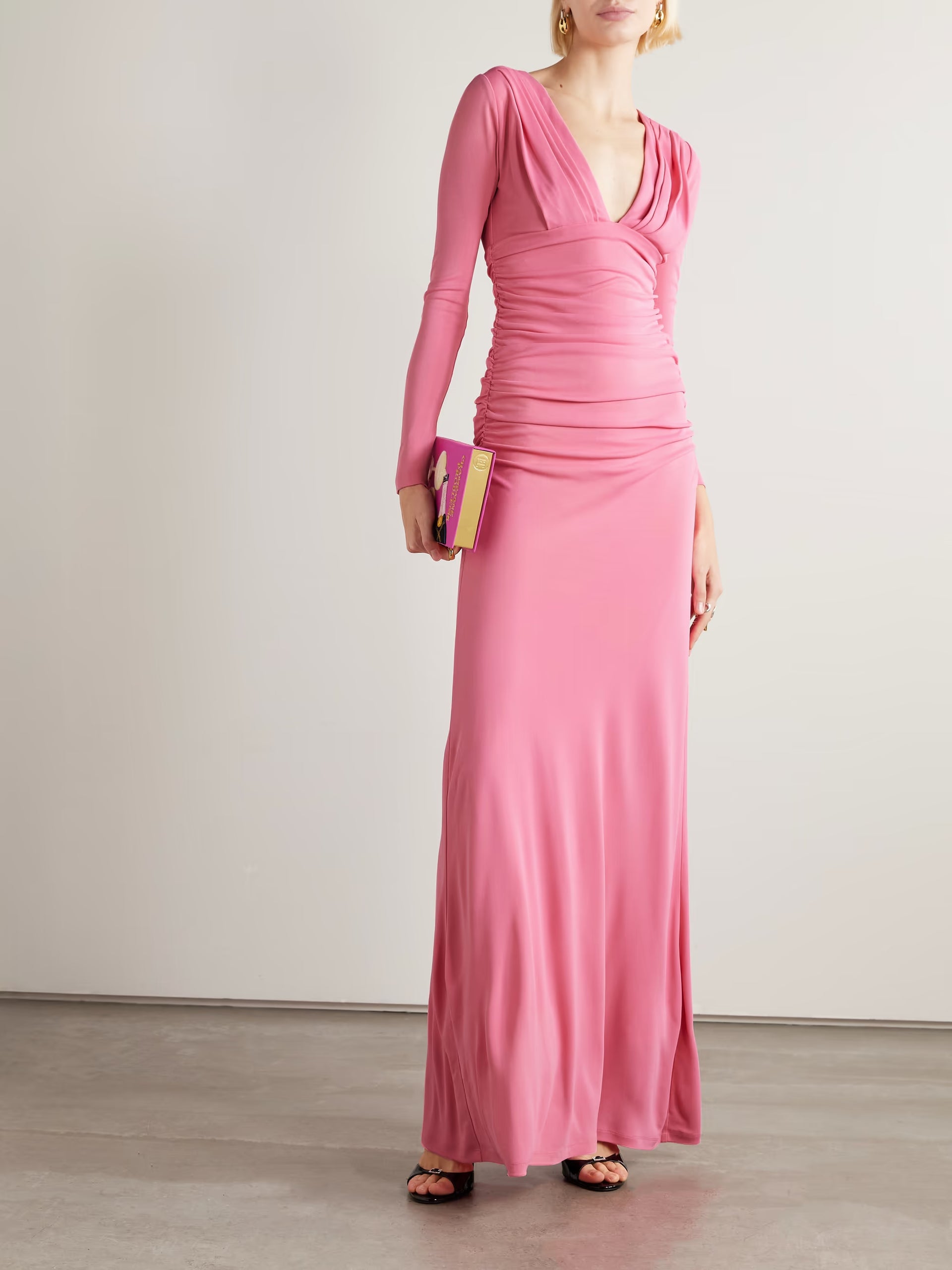 Carolina Herrera Ruched V-Neck Jersey Gown