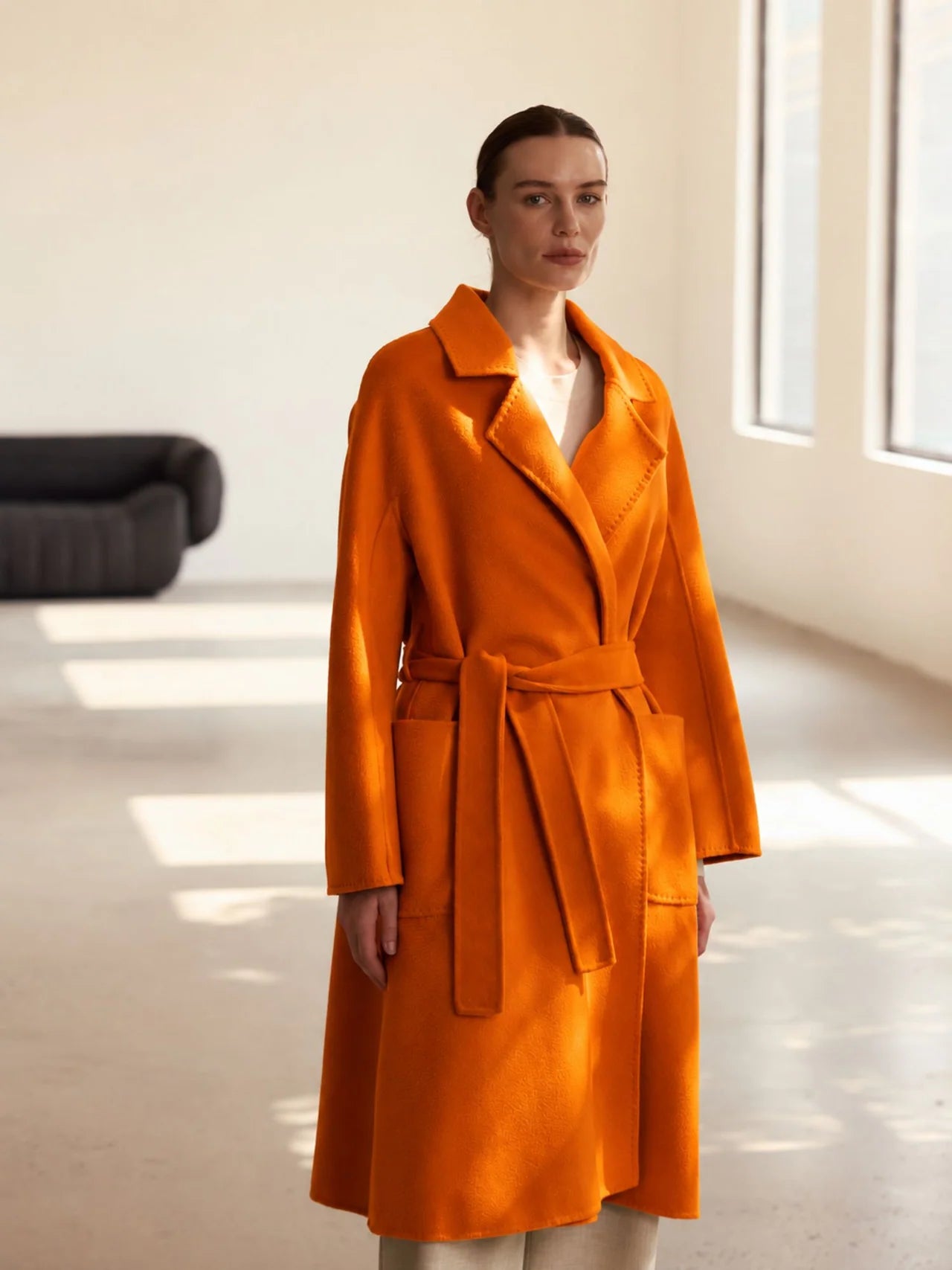 Pissenlit Classic Wrap Coat In Pumpkin Glasscock Boutique