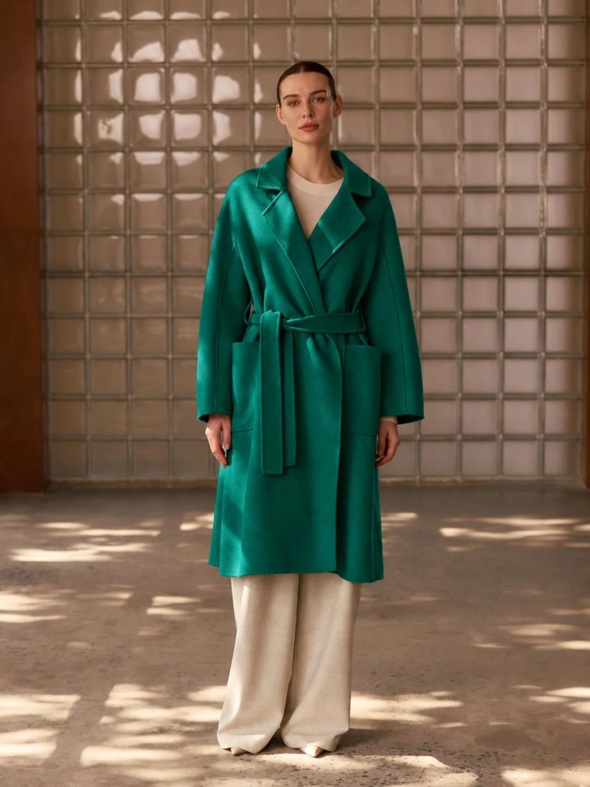 Pissenlit Classic Wrap Coat In Emerald Green Glasscock Boutique