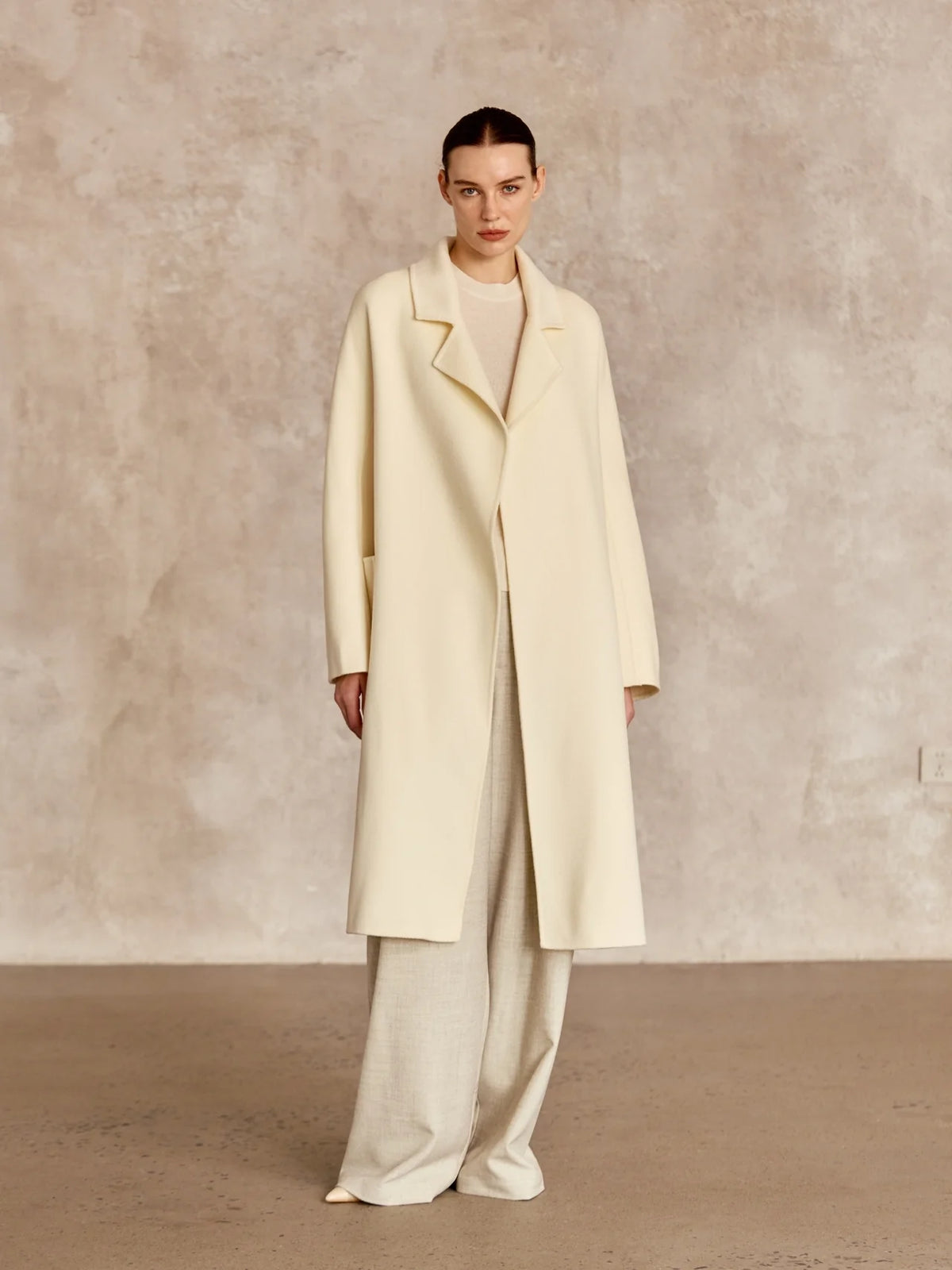 Pissenlit Classic Cashmere Wrap Coat In Ivory Glasscock Boutique