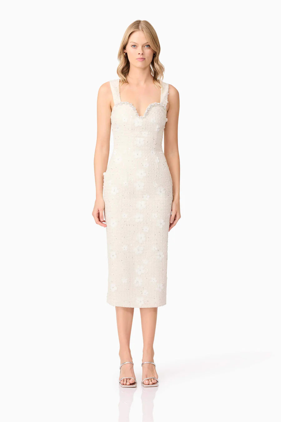 elliatt white midi dress Shannon 3D Floral Midi Dress - White - L