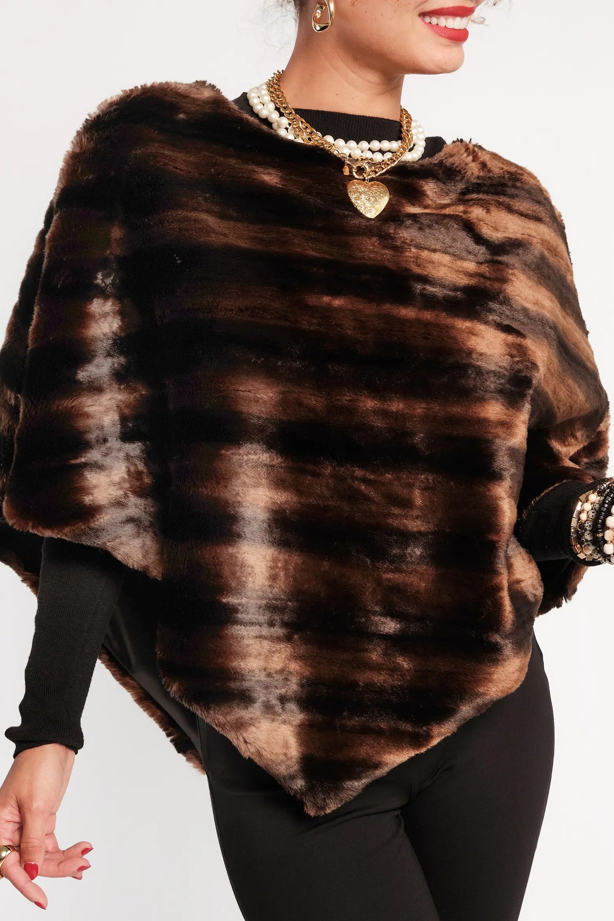 Frances Valentine Envoy Poncho Faux Fur Brown Glasscock Boutique
