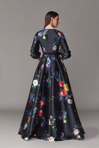 Frascara Black Floral Gown